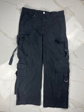 Charlotte Russe Black Cargo Pants with Belt Straps, Size XL